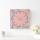 Elegant Arabesque Pink Blue Swirl Pattern Vierkante Klok (Huis)