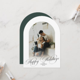 Elegant Arch 1 Photo Green Christmas Holiday Card Kaart