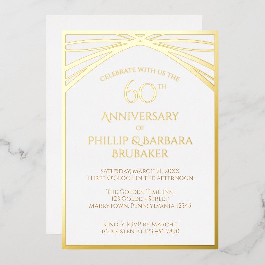 Elegant Arch 60th Wedding Jubileum Party Gold Folie Uitnodiging (Voorkant / Achterkant)