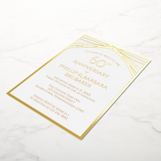 Elegant Arch 60th Wedding Jubileum Party Gold Folie Uitnodiging (Gedraaid)