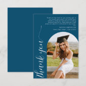 Elegant Arch Afstuderen Blauwgroen blauw fotoscrip Bedankkaart (Voorkant / Achterkant)