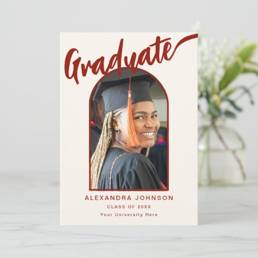 Elegant Arch Afstuderen Foto Verbrand Sinaasappel  Aankondiging (Staand voorkant)