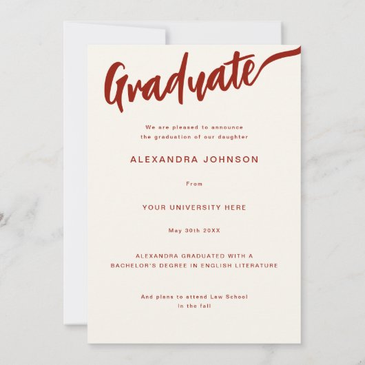 Elegant Arch Afstuderen Foto Verbrand Sinaasappel  Aankondiging (Achterkant)