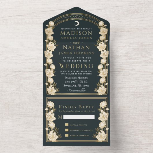 Elegant Arch Art Nouveau Wedding All In One Uitnodiging (Binnen)
