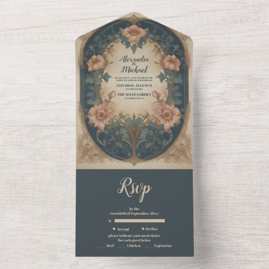 Elegant Arch Art Nouveau Wedding All In One Uitnodiging (Binnen)
