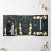 Elegant Arch Art Nouveau Wedding Drieluik Uitnodiging (Binnen)