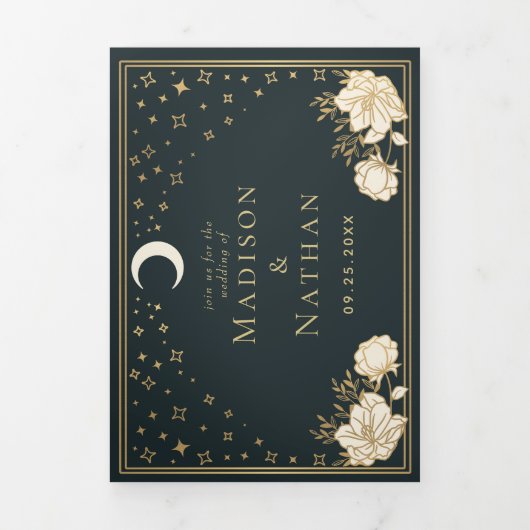 Elegant Arch Art Nouveau Wedding Drieluik Uitnodiging (Cover)