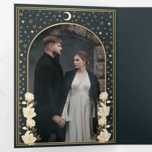 Elegant Arch Art Nouveau Wedding Drieluik Uitnodiging (Binnenzijde eerst)