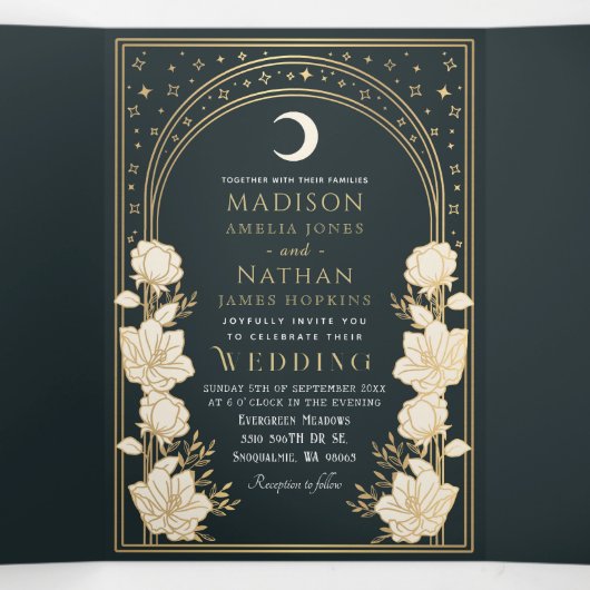 Elegant Arch Art Nouveau Wedding Drieluik Uitnodiging (Binnenkant midden)