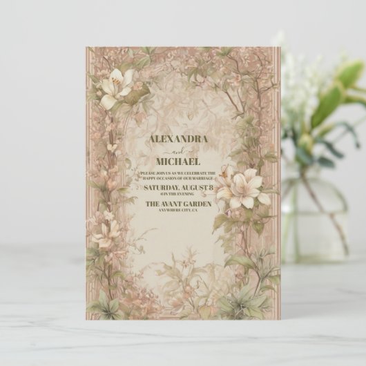 Elegant Arch Art Nouveau Wedding Kaart (Staand voorkant)