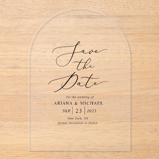 Elegant Arch Bewaar de datum Acryl Uitnodigingen (Voorkant)