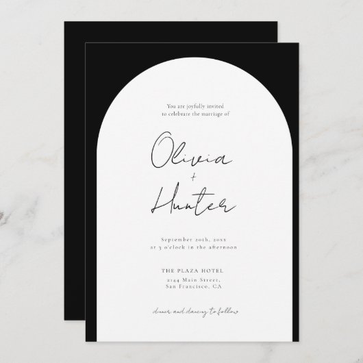 Elegant Arch Black and White Wedding Kaart (Voorkant / Achterkant)