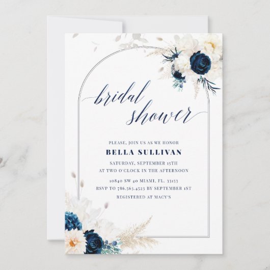 Elegant Arch Blauw & Wit Bloemen Vrijgezellenfeest Kaart (Voorkant)