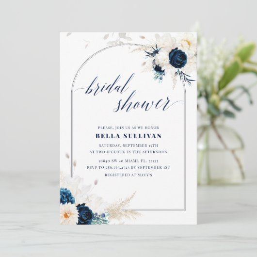 Elegant Arch Blauw & Wit Bloemen Vrijgezellenfeest Kaart (Staand voorkant)