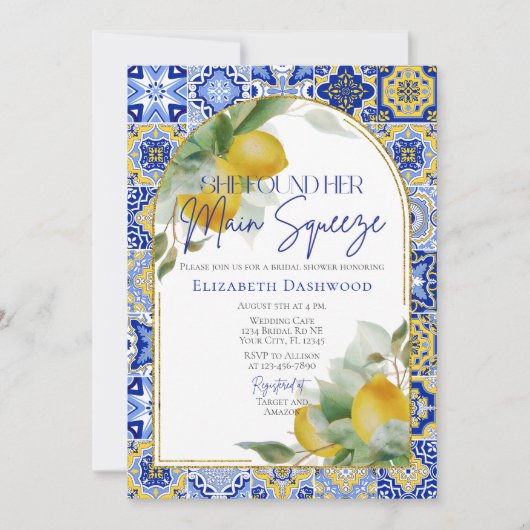 Elegant Arch Blue Tegel Citrus Citrus Vrijgezellen Kaart (Voorkant)