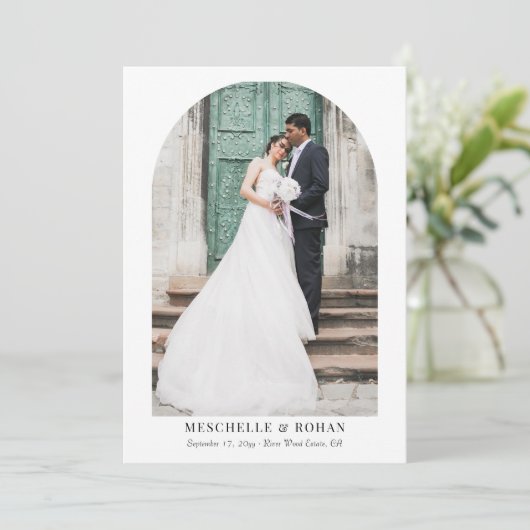 Elegant Arch bruiloft foto trio Bedankkaart (Staand voorkant)