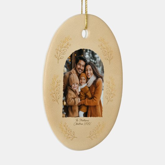 Elegant Arch Family Photo and Leaves Christmas Keramisch Ornament (Rechts)