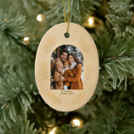 Elegant Arch Family Photo and Leaves Christmas Keramisch Ornament