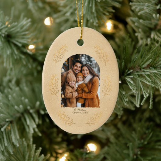 Elegant Arch Family Photo and Leaves Christmas Keramisch Ornament (Boom)