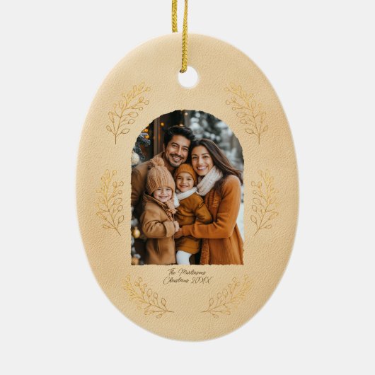 Elegant Arch Family Photo and Leaves Christmas Keramisch Ornament (Achterkant)