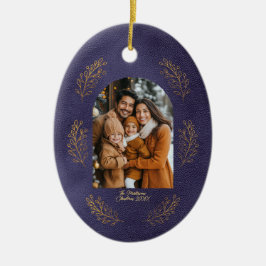 Elegant Arch Family Photo Leaves Blue Christmas Keramisch Ornament