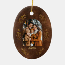 Elegant Arch Family Photo Leaves Brown Christmas Keramisch Ornament