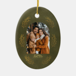 Elegant Arch Family Photo Leaves Green Christmas Keramisch Ornament
