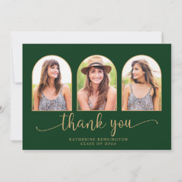 Elegant Arch Forest Green Gold 3 Foto Afstuderen Bedankkaart