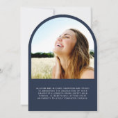 Elegant Arch Foto Blauw Afstuderen Aankondiging (Achterkant)