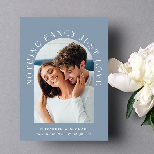 Elegant Arch Foto Dusty Blue Casual Wedding Kaart