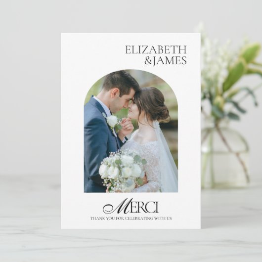 Elegant Arch Foto Lijst bruiloft Dank u kaart (Staand voorkant)