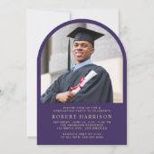 Elegant Arch Foto Paarse Gouden Afstudeerfeest Kaart (Achterkant)