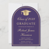 Elegant Arch Foto Paarse Gouden Afstudeerfeest Kaart (Voorkant)