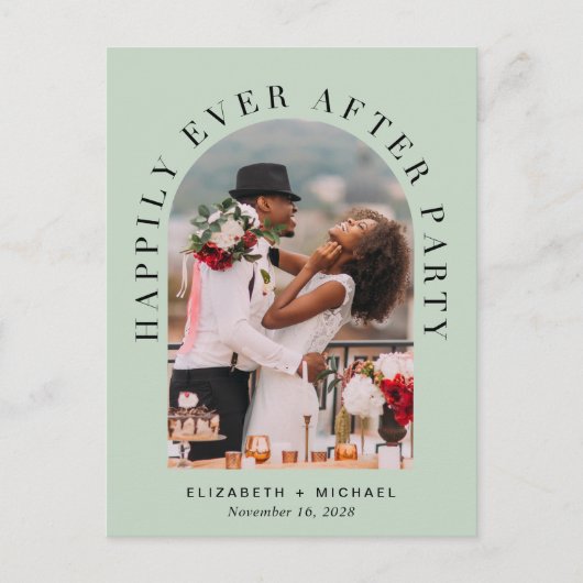 Elegant Arch-foto Sage Trouwreceptie Uitnodiging Briefkaart (Voorkant)