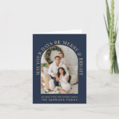 Elegant Arch Foto Vrolijk Helder Blauw Kerstmis Kaart (Voorkant)