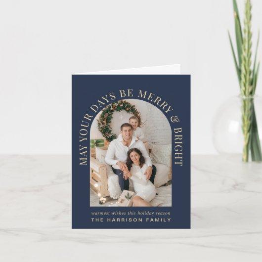 Elegant Arch Foto Vrolijk Helder Blauw Kerstmis Kaart (Voorkant)