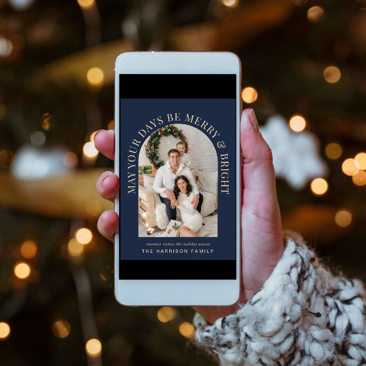 Elegant Arch Foto Vrolijk Helder Blauw Kerstmis Kaart