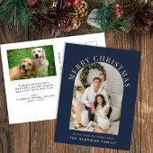 Elegant Arch Foto Vrolijk Kerstblauw Feestdagenkaart