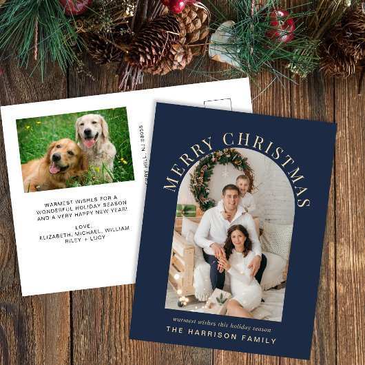 Elegant Arch Foto Vrolijk Kerstblauw Feestdagenkaart