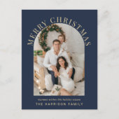 Elegant Arch Foto Vrolijk Kerstblauw Feestdagenkaart (Voorkant)