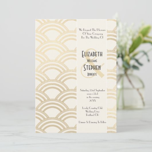 Elegant Arch Gatsby Art Deco 1920's ivoor & Gold Kaart (Staand voorkant)