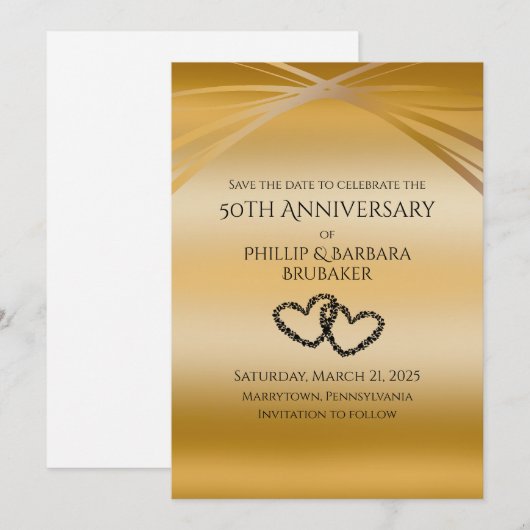 Elegant Arch Golden 50ste Jubileum Save the Date (Voorkant / Achterkant)