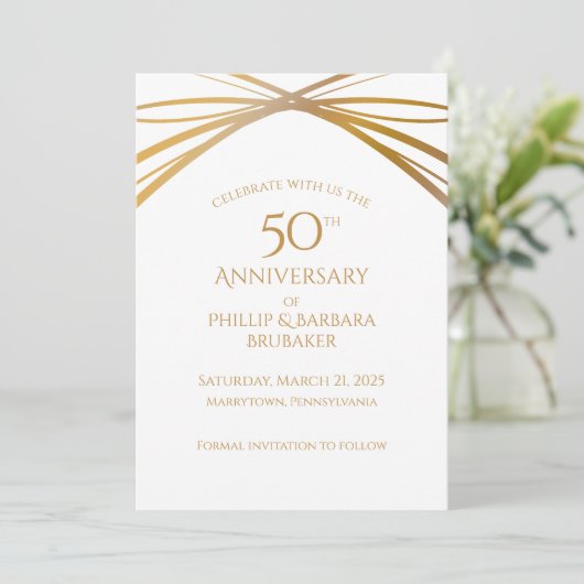 Elegant Arch Golden 50ste Jubileum Save the Date (Staand voorkant)