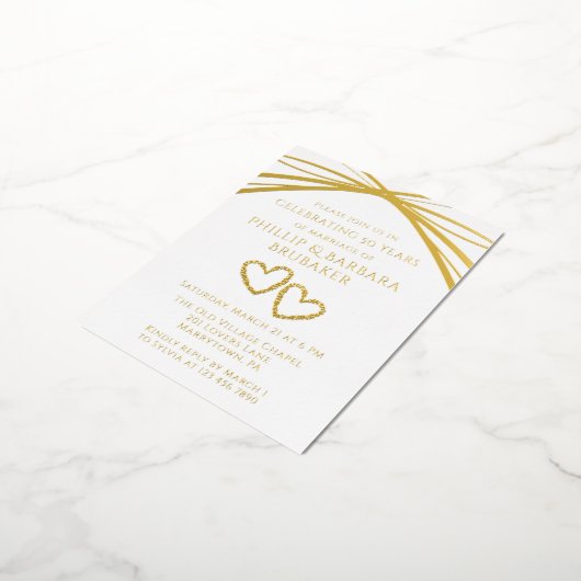 Elegant Arch Golden 50th Wedding Jubileum Party Folie Uitnodiging Briefkaart (Gedraaid)