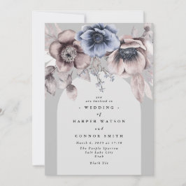 Elegant Arch Light Winter Gray Floral Wedding Kaart
