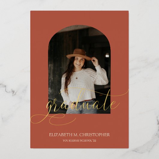 Elegant Arch Lijst 5 Photo Collage Afstuderen Real Folie Uitnodiging (Voorkant)