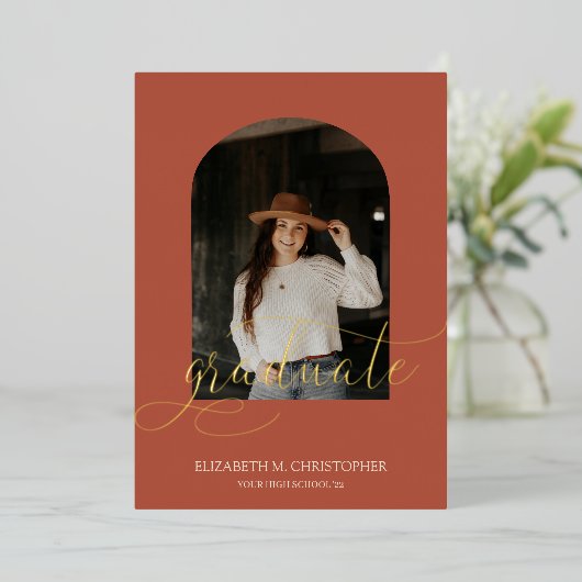 Elegant Arch Lijst 5 Photo Collage Afstuderen Real Folie Uitnodiging (Staand Voorkant)