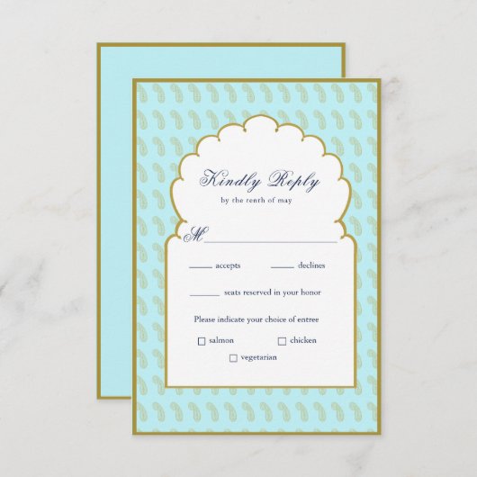 Elegant Arch lijst Aqua Indian bruiloft RSVP Kaart (Voorkant / Achterkant)