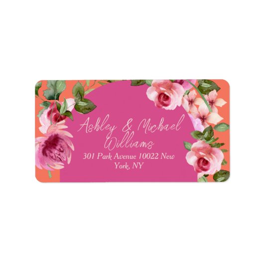 Elegant Arch Lijst Roze en Oranje Floral Wedding Etiket (Voorkant)