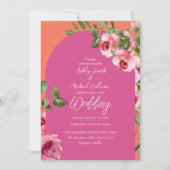 Elegant Arch Lijst Roze en Oranje Floral Wedding Kaart (Voorkant)